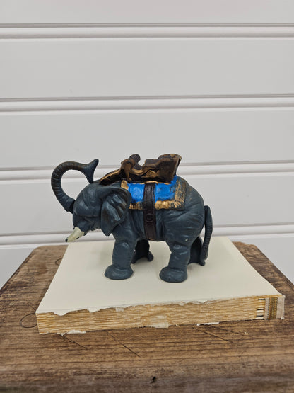 vintage cast iron metal mechanical coin bank - circus elephant