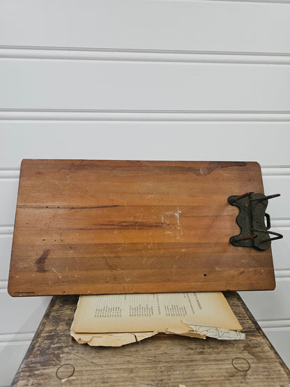 Antique two prong cast iron wood tally clipboard Cincinnati  industrial