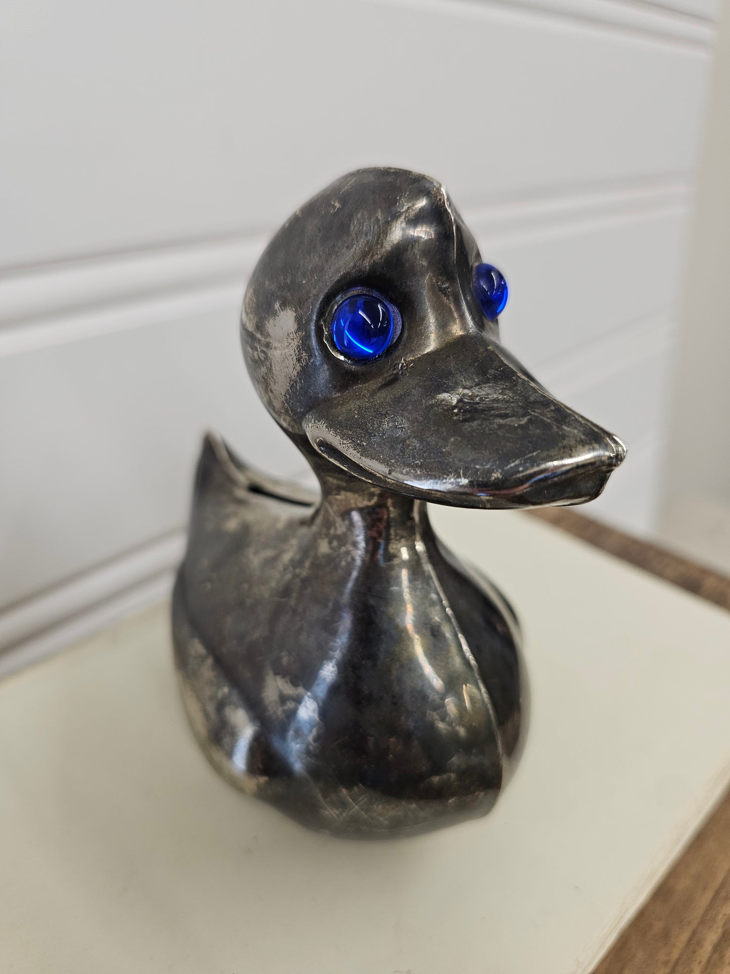 vintage metal duck coin bank - missing stopper