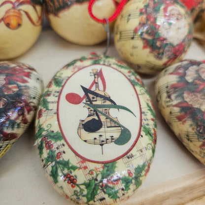 Set of 9 paper mache ornaments