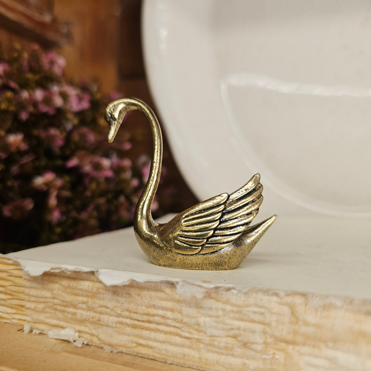 Miniature brass swan 2"
