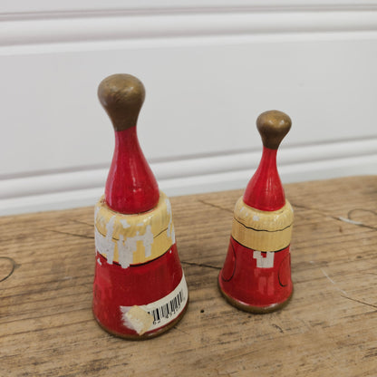 2 Vintage Wooden Santa Bells
