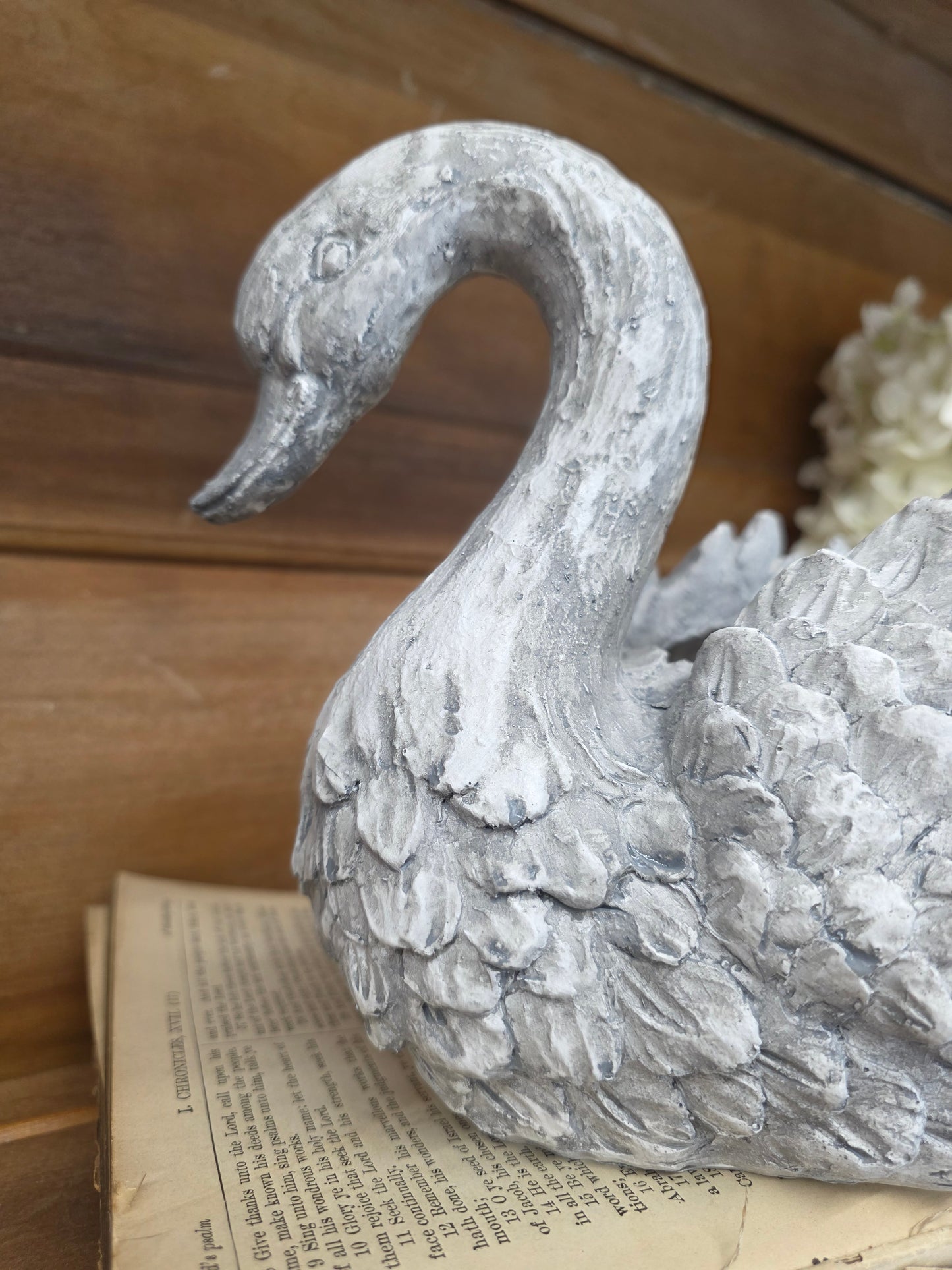 11" swan faux concrete polyresin home decor planter