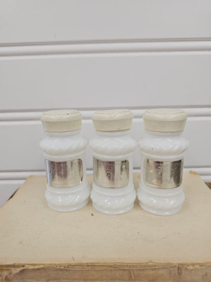 Set of 3 Milk Glass Spice Jars