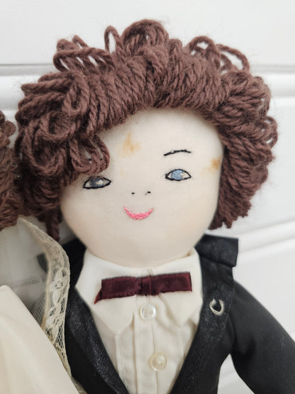 set of handmade bride and groom dolls