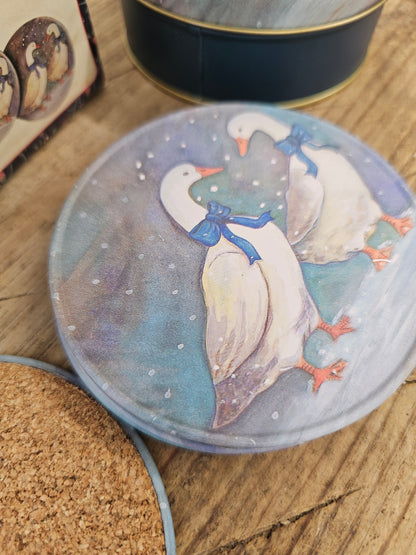 Winter Geese Coaster Set of 6 With Tin