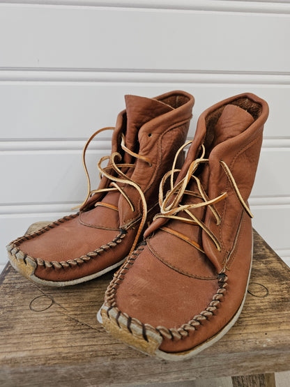 Men's Brown Leather handmade Moccasin Boots, Written 8 Inside
