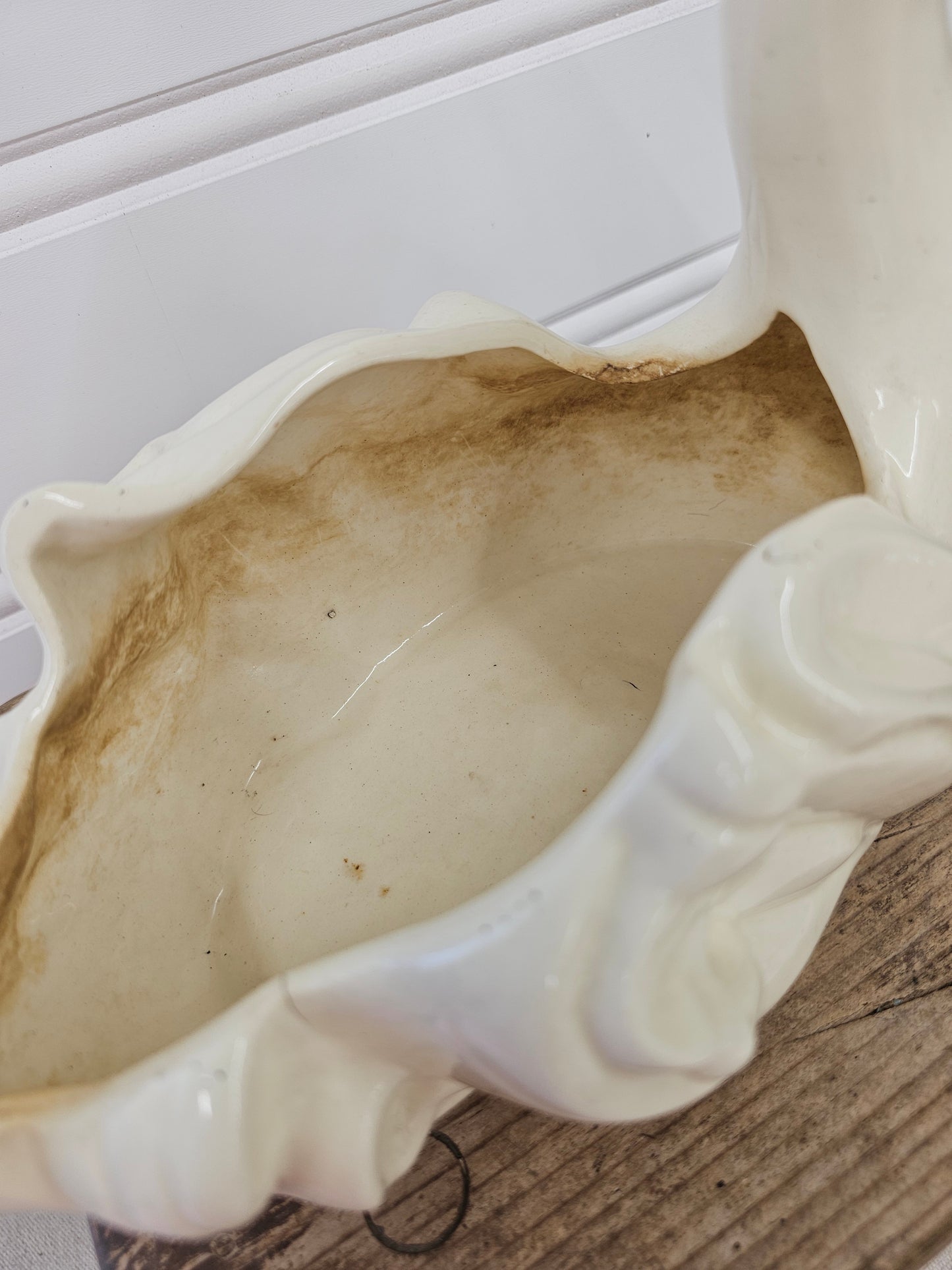 Large Handpainted Ceramic Swan Planter