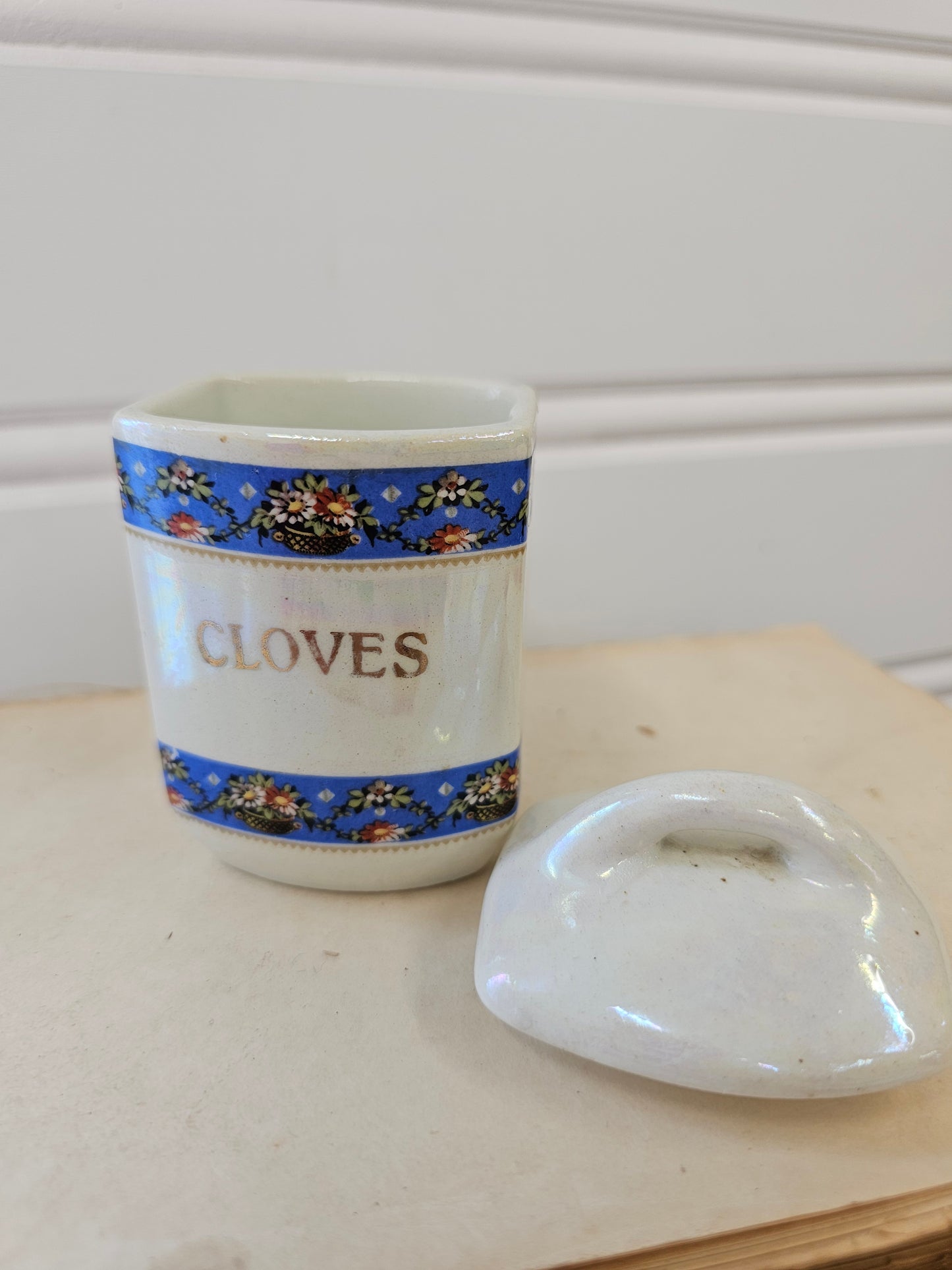 blue and white Cloves Spice Jar - Made in Czechoslovakia