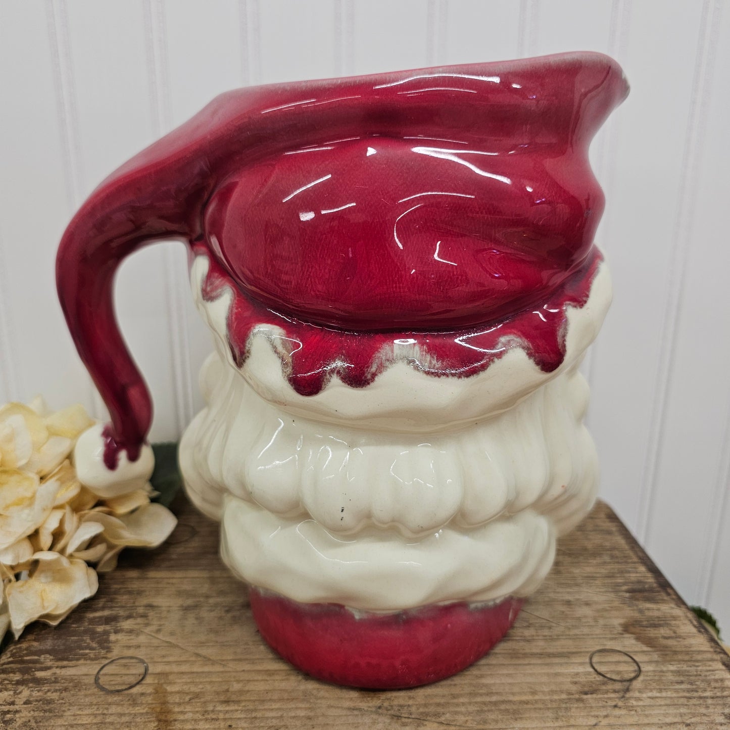 1969 large winking santa pitcher - handpainted glaze