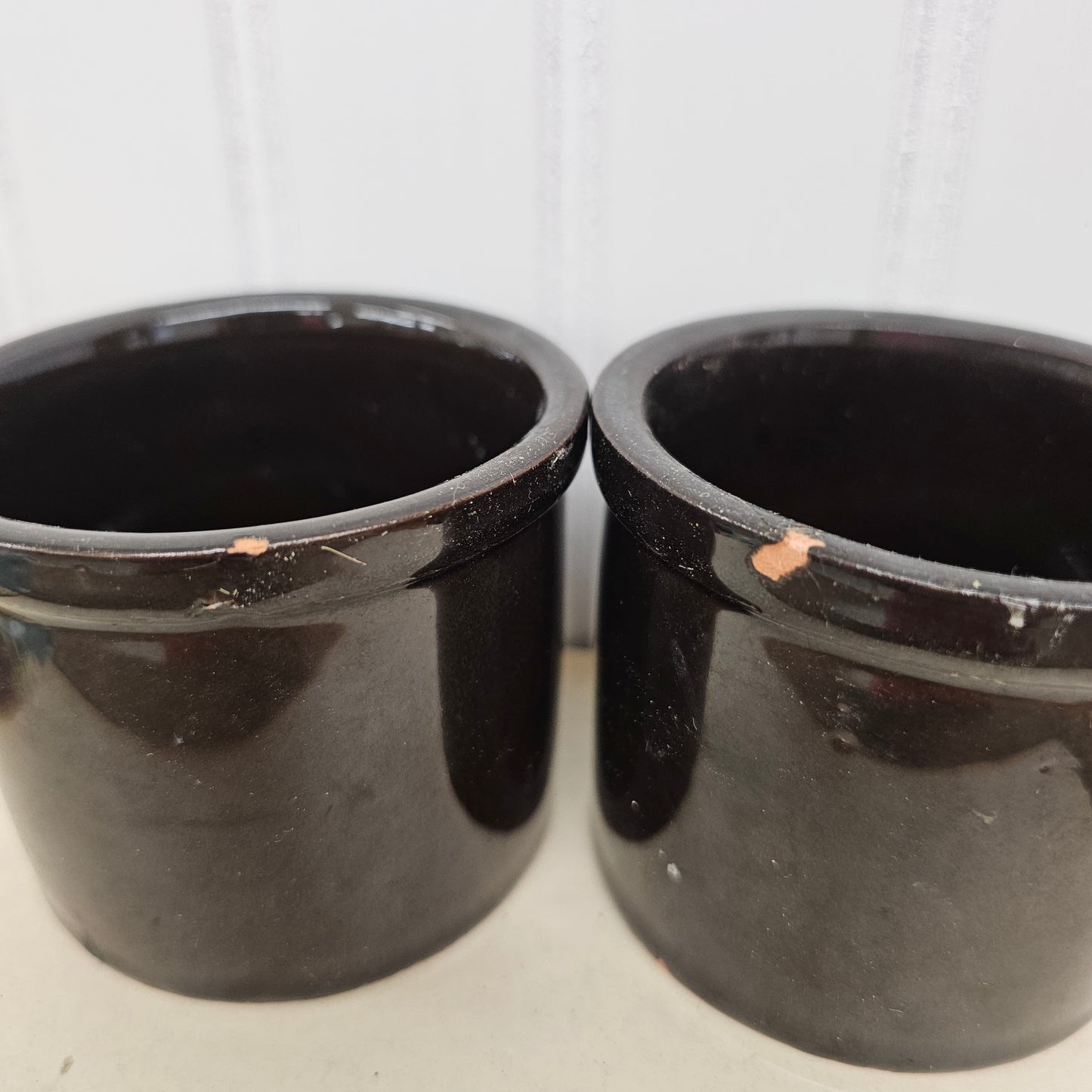 2 brown crocks, as is small chipps - japan