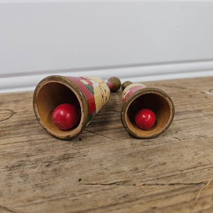 2 Vintage Wooden Santa Bells