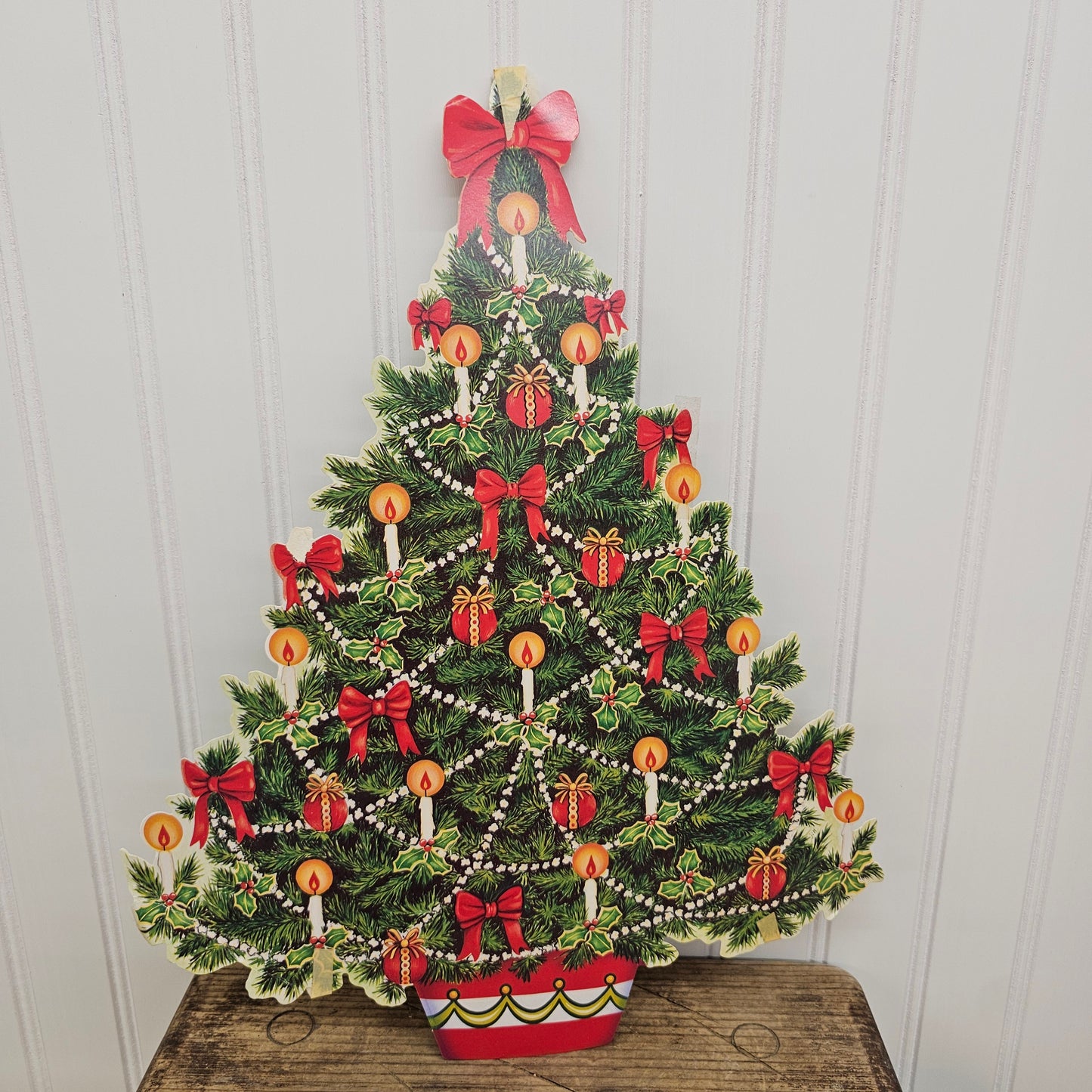 Vintage Christmas tree & Santa in sleigh die cuts