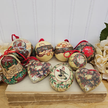 Set of 9 paper mache ornaments