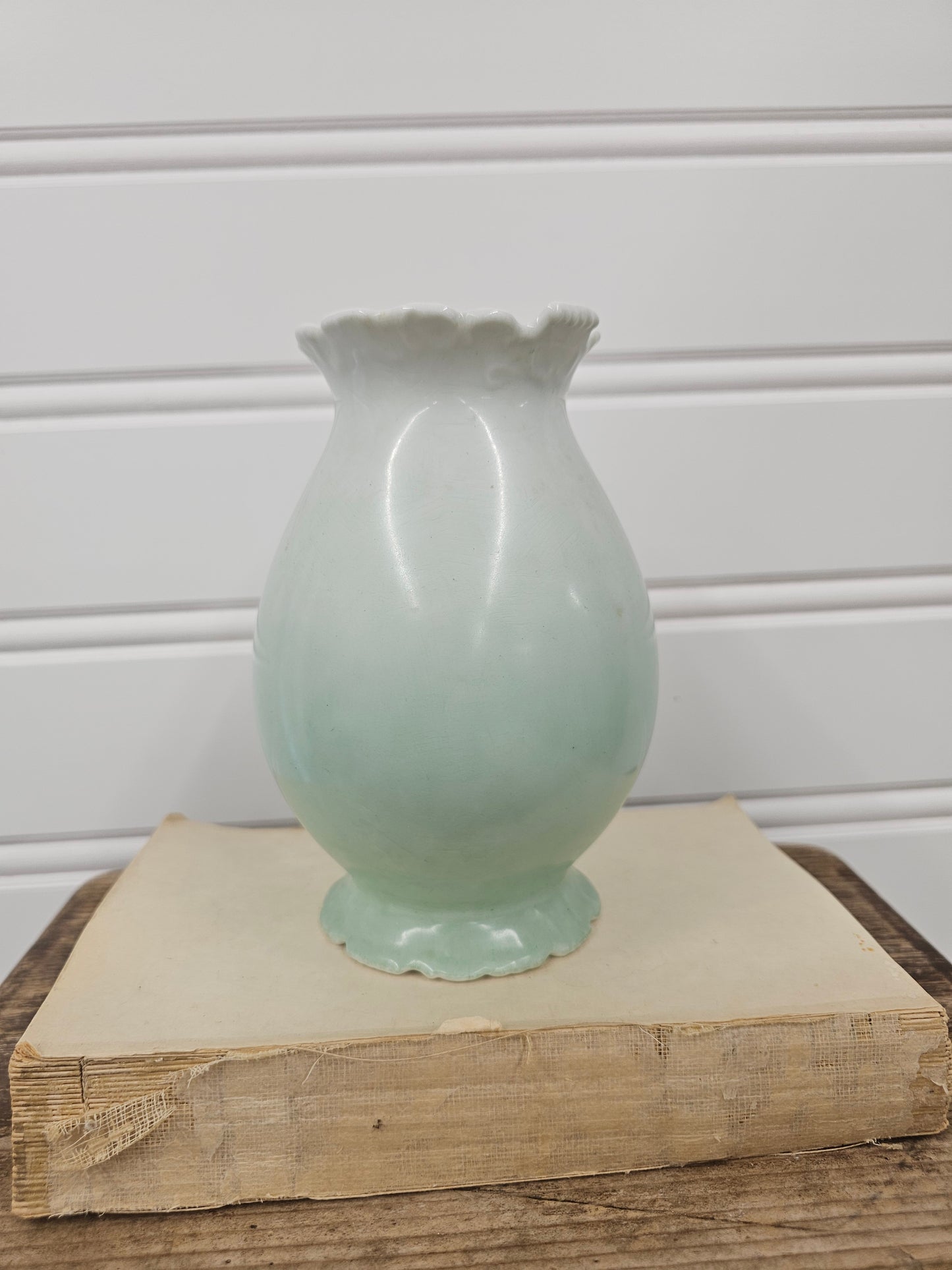 vintage white and green ombre vase