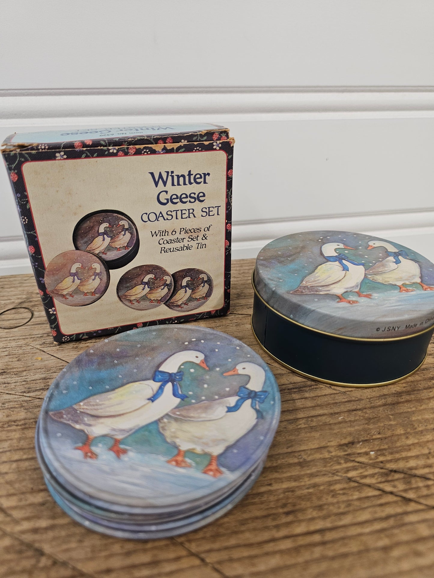 Winter Geese Coaster Set of 6 With Tin