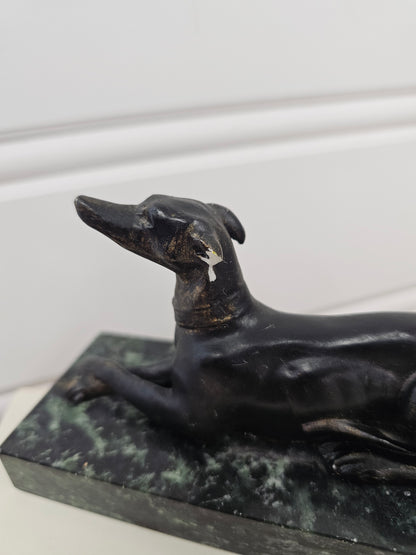 set of 2 vintage stone dogs - as is, 1 missing ear, 1 missing base