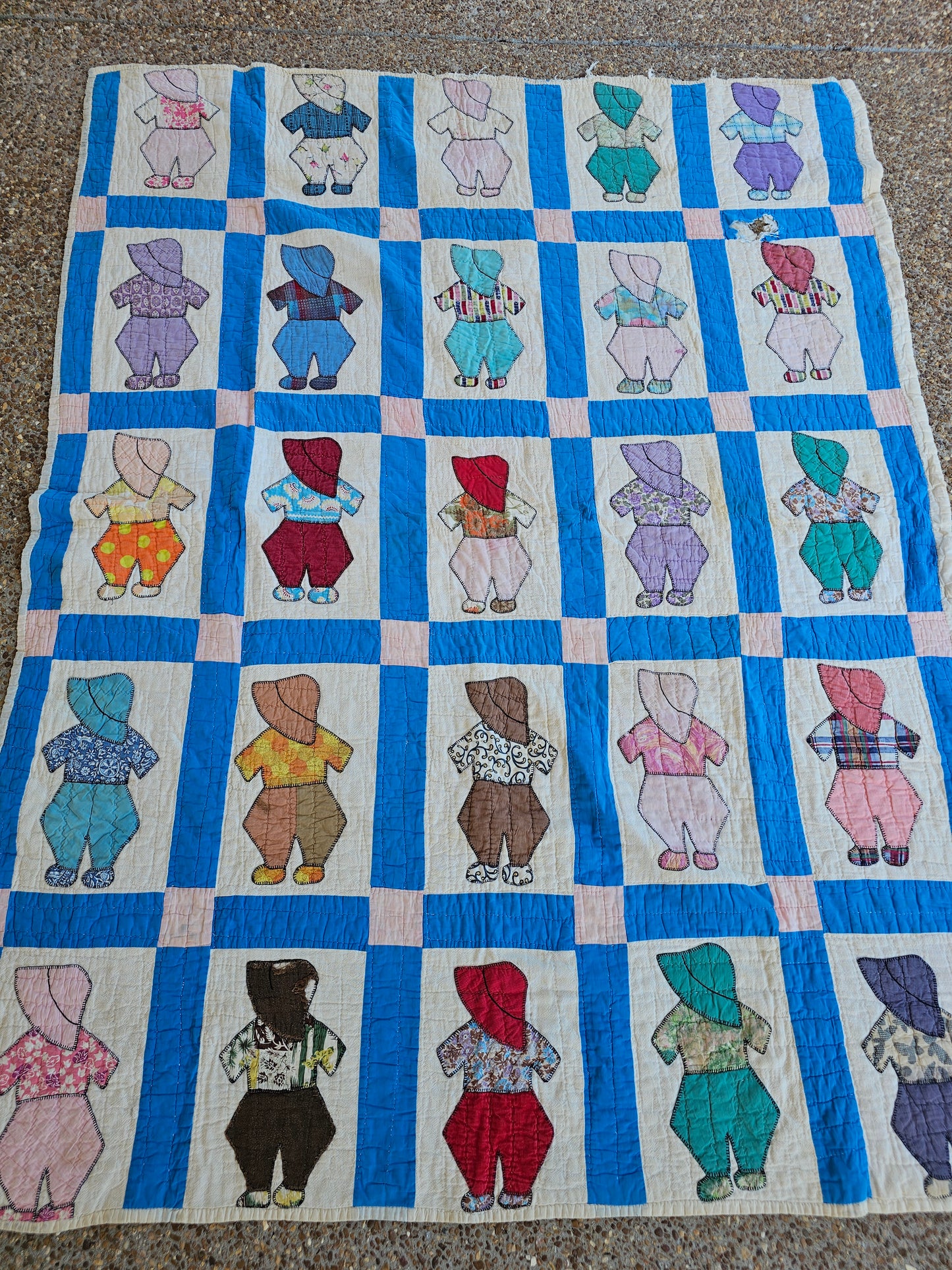 "Overall Sam" Handmade Quilt, approximately 77" x 58" - as is