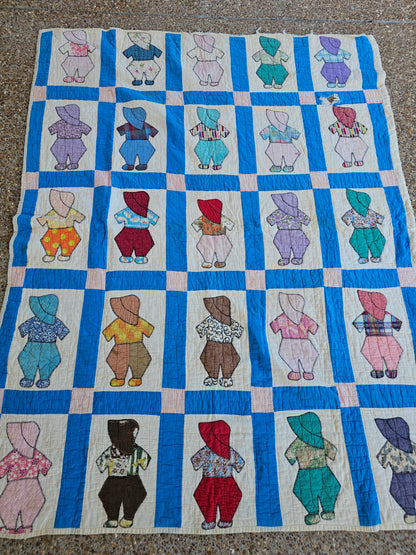 "Overall Sam" Handmade Quilt, approximately 77" x 58" - as is