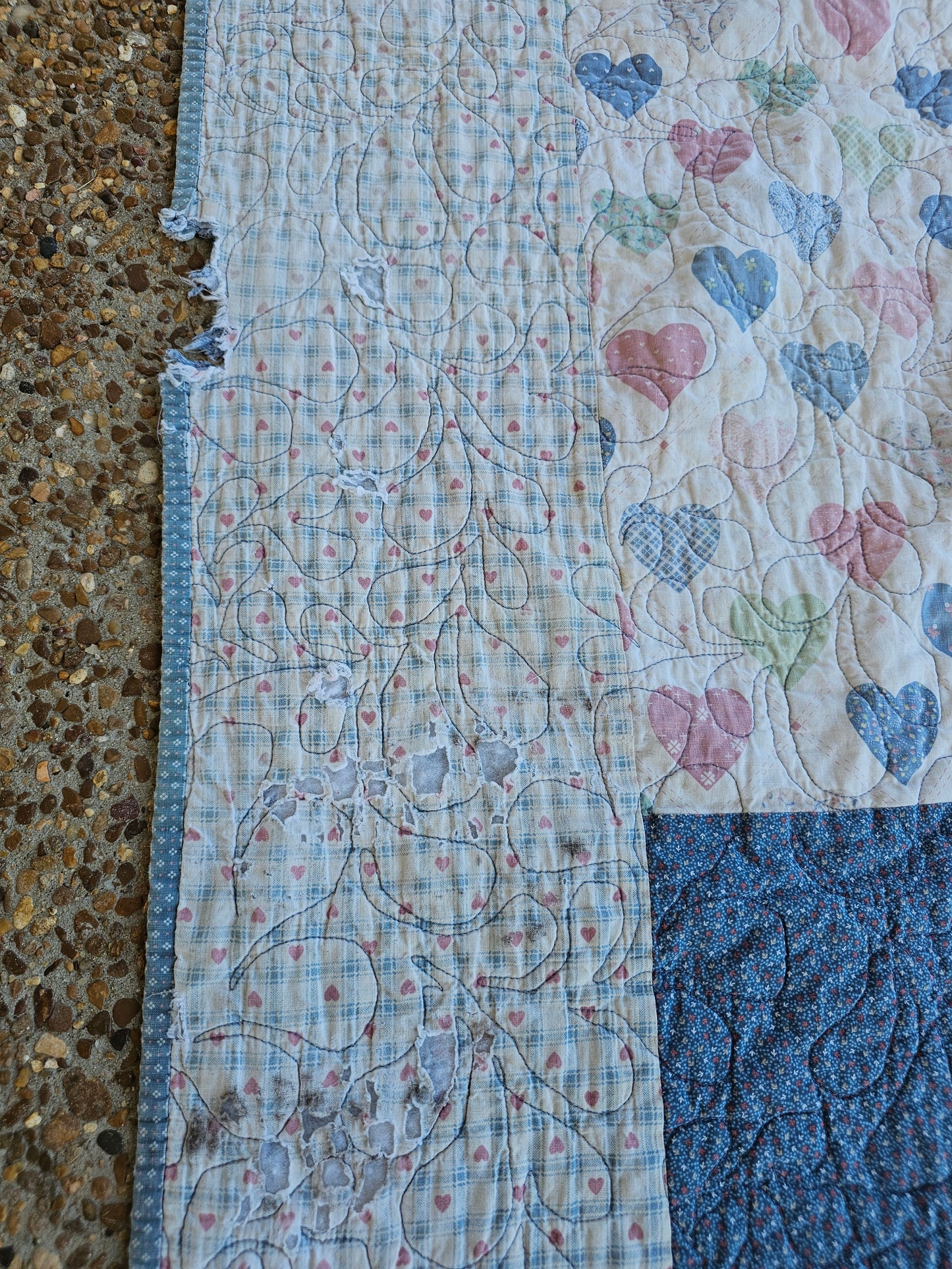 Handmade Double Sided Blue & Pink Quilt, approximately 56" x 39" - as is