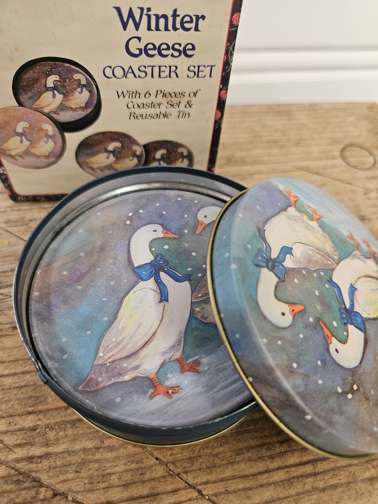Winter Geese Coaster Set of 6 With Tin