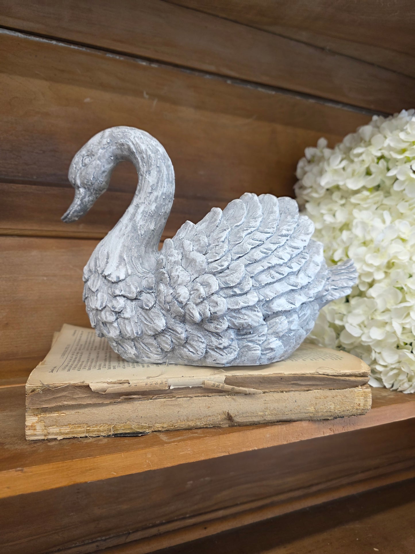 11" swan faux concrete polyresin home decor planter