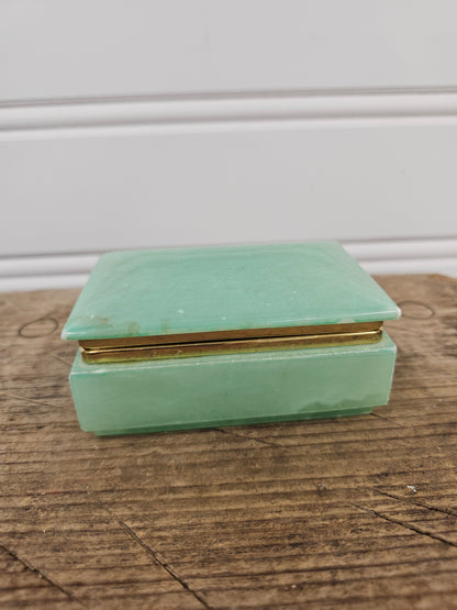 Vintage alabaster green jewelry box made in Italy