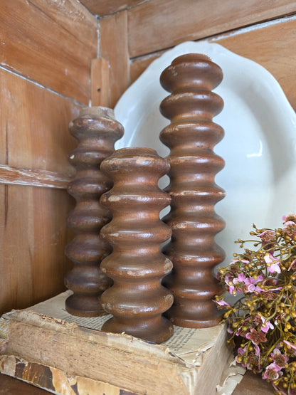 11", 9", 7" wood spindles set of 3