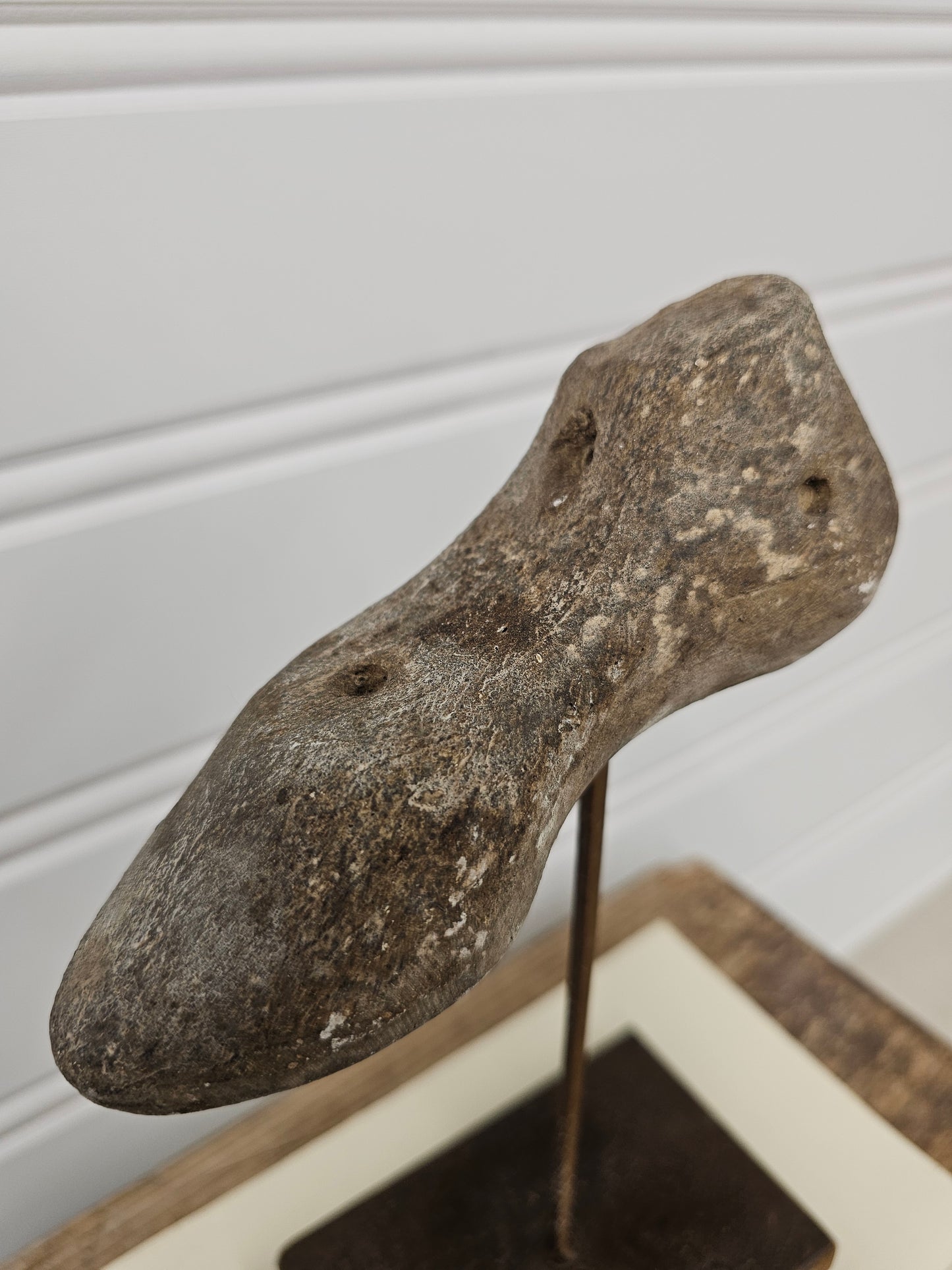 rustic shoe mold on metal stand