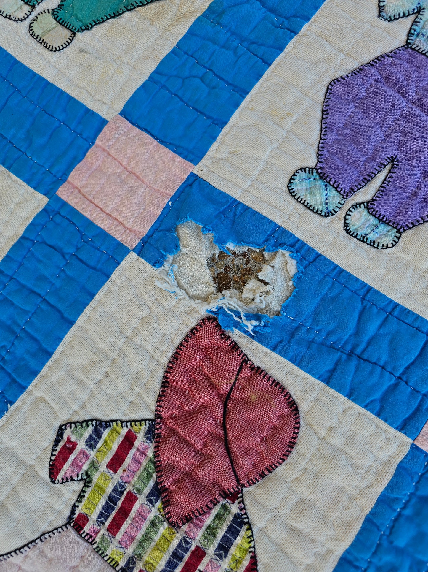 "Overall Sam" Handmade Quilt, approximately 77" x 58" - as is