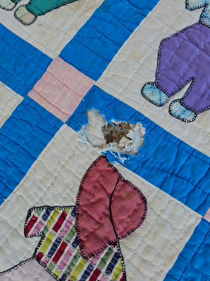 "Overall Sam" Handmade Quilt, approximately 77" x 58" - as is