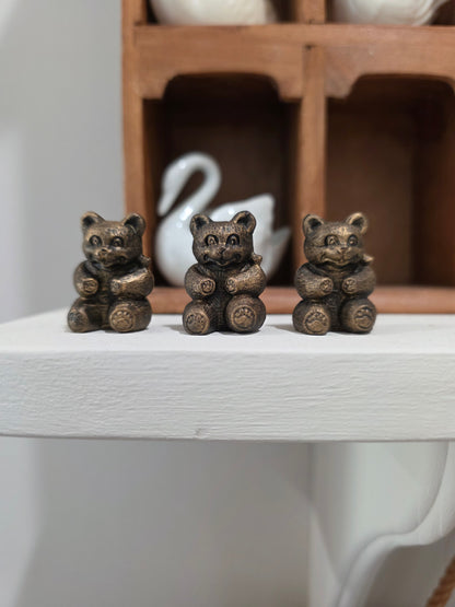 Set of 3 mini brass tones bears