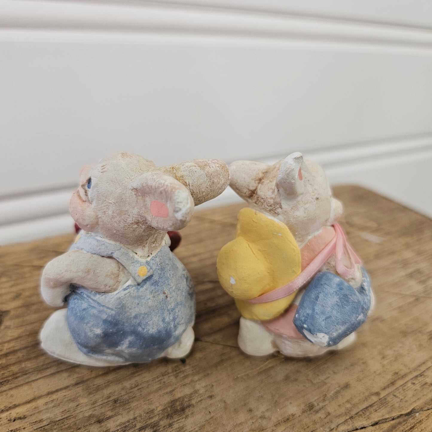 Set of 2 Dreamsicles Cherubs Figurine Bunny Rabbits With Blue Ribbons - as is