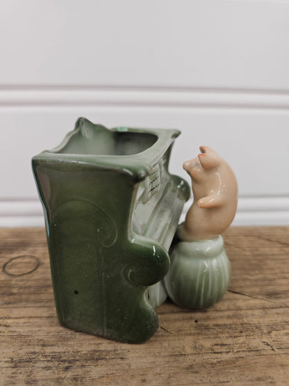 Antique German Porcelain Pig Playing the Piano Figurine