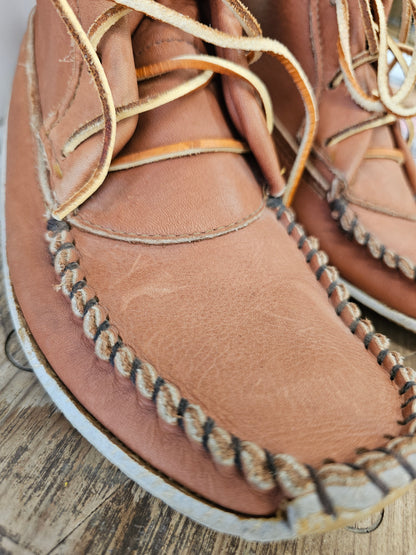 Men's Brown Leather handmade Moccasin Boots, Written 8 Inside