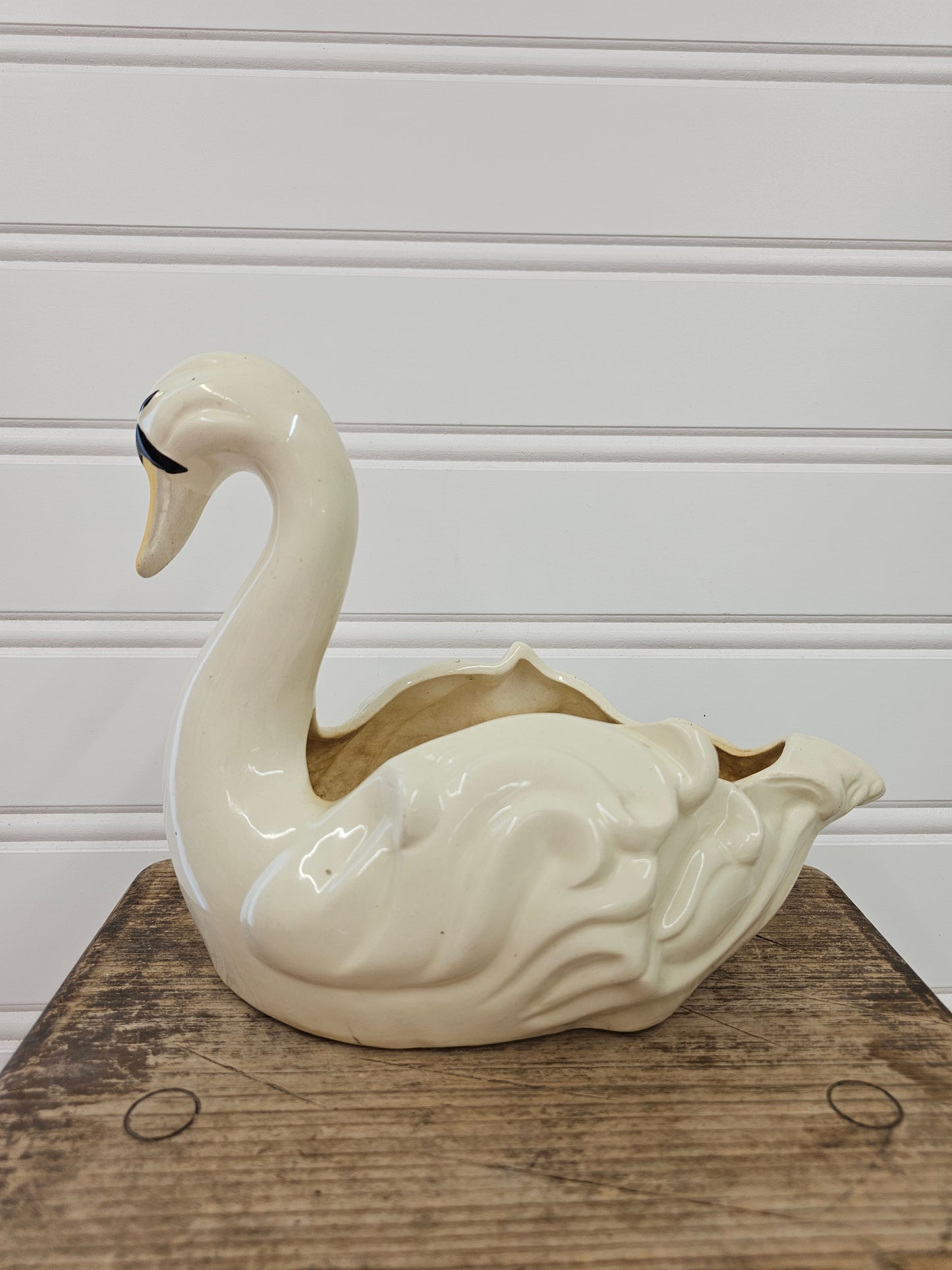 Large Handpainted Ceramic Swan Planter