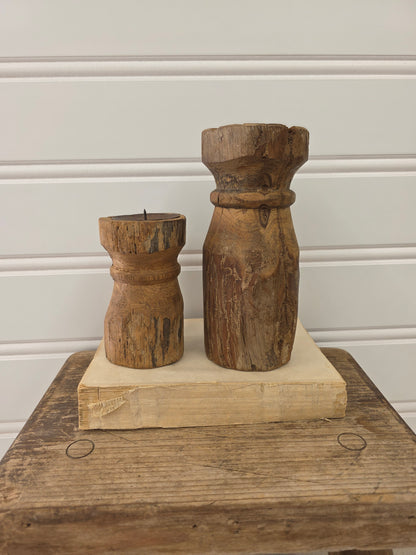 Primitive Wood Candle Holder Set 8" & 5"