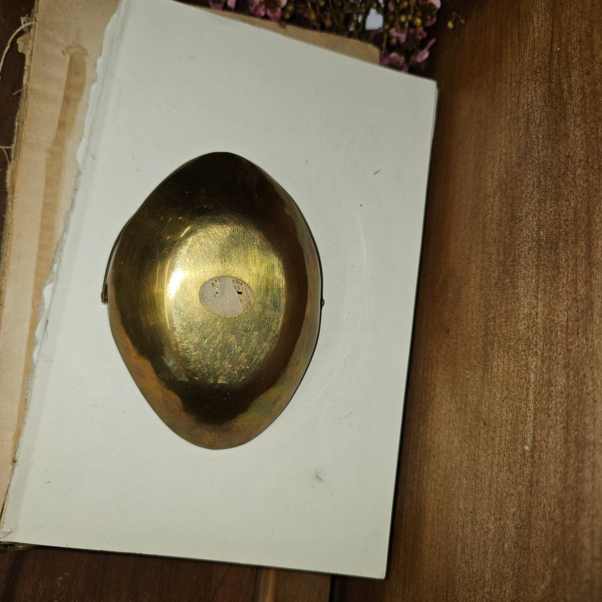 vintage brass & enamel green Christmas basket with handle
