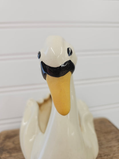 Large Handpainted Ceramic Swan Planter