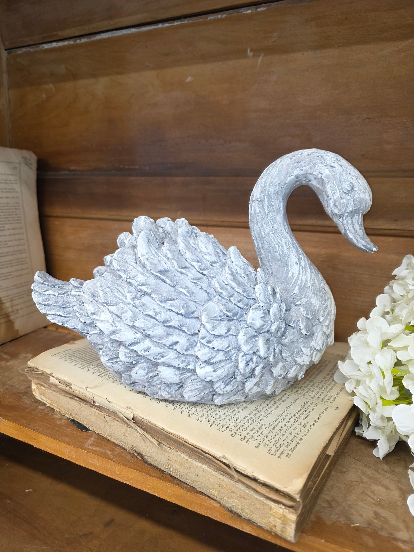 11" swan faux concrete polyresin home decor planter