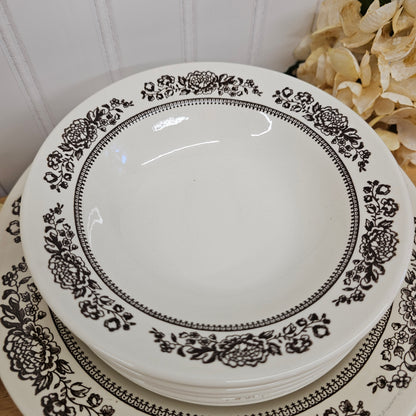 Set of 6 brown & ivory floral small bowls & 1 large bowl - USA