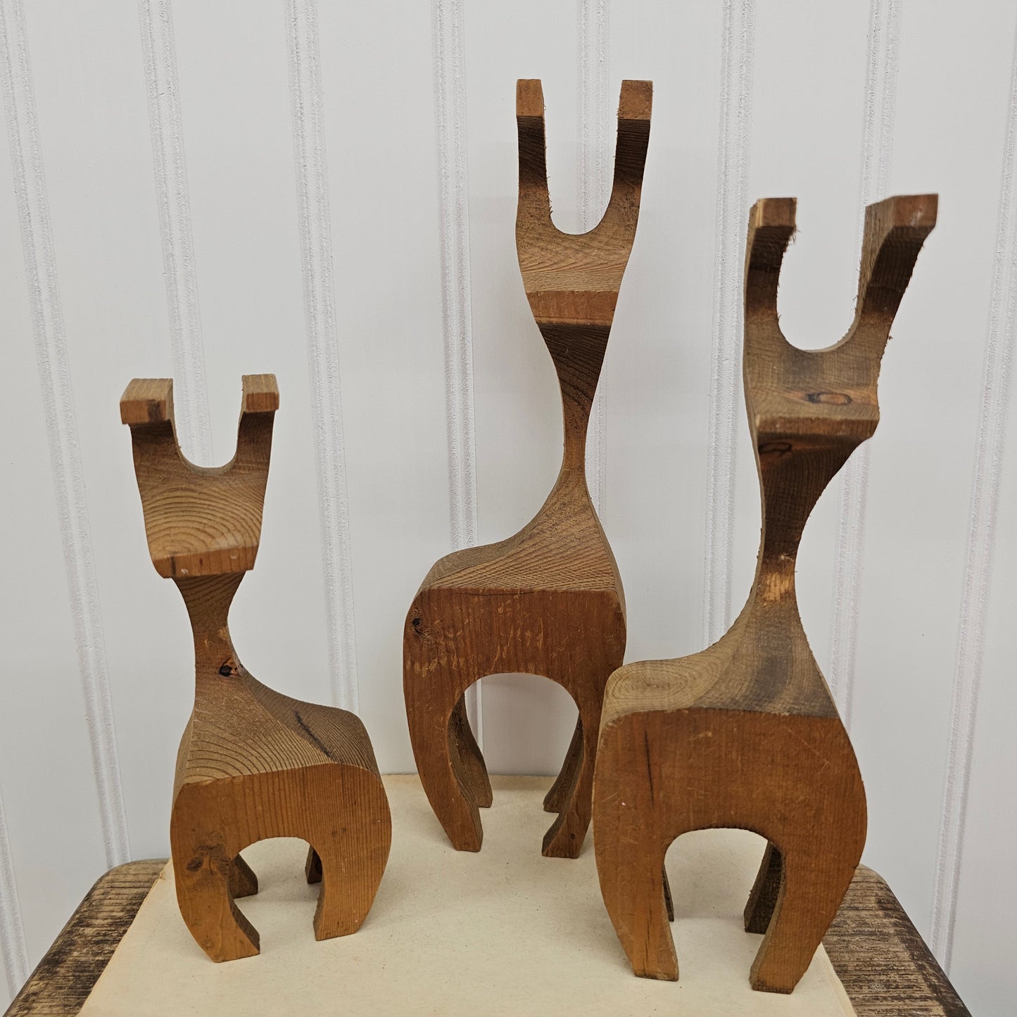 Set of 3 handmade wooden deer - MCM