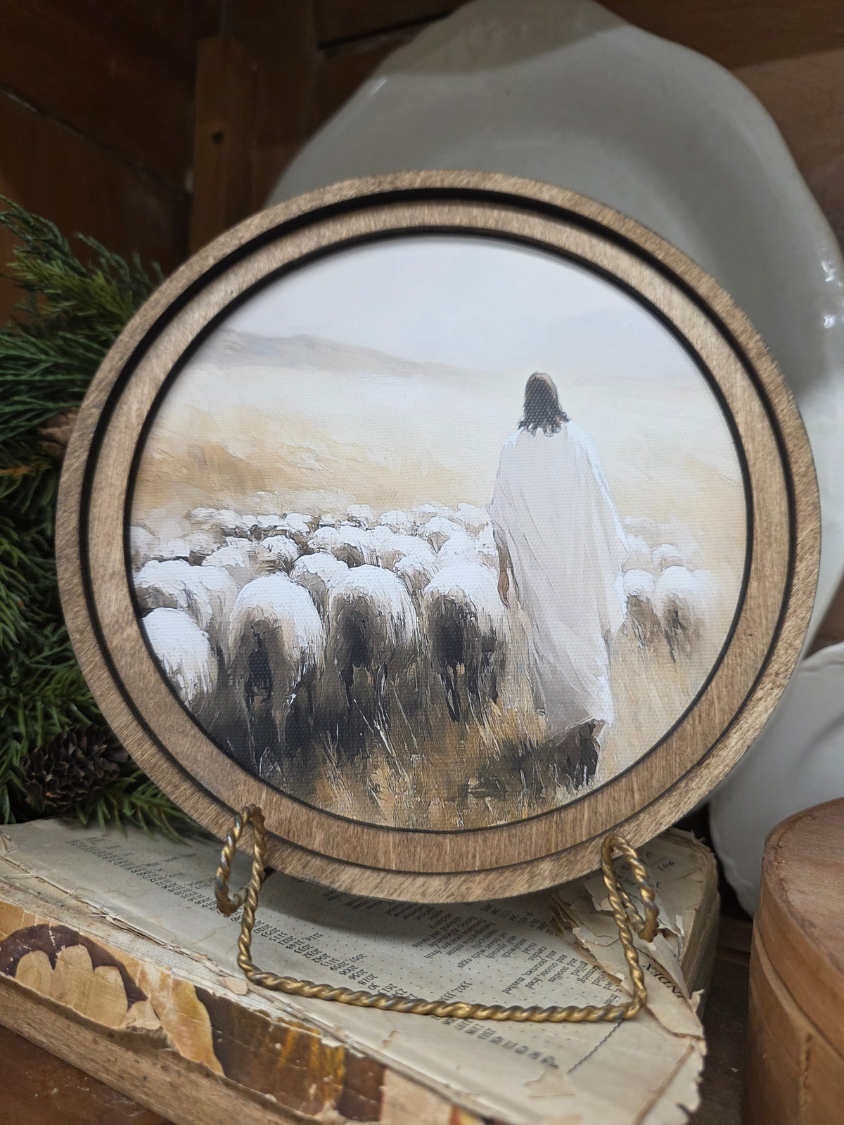 8" Round Jesus Sheep Art