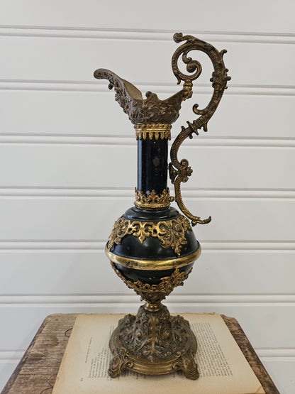 vintage black and brass Ewer