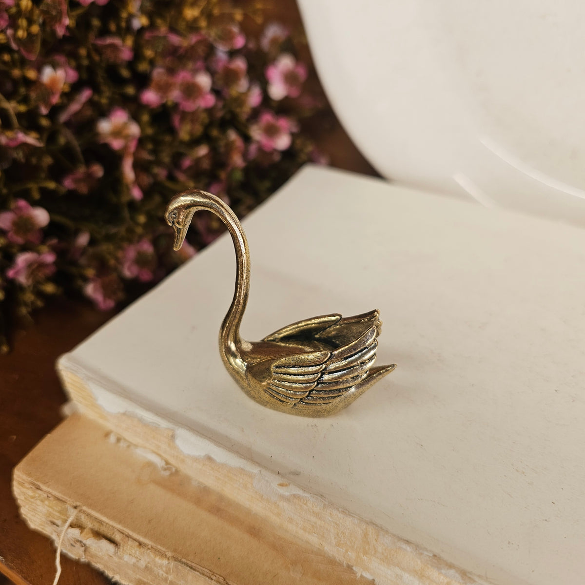 Miniature brass swan 2"