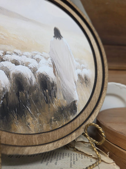 8" Round Jesus Sheep Art