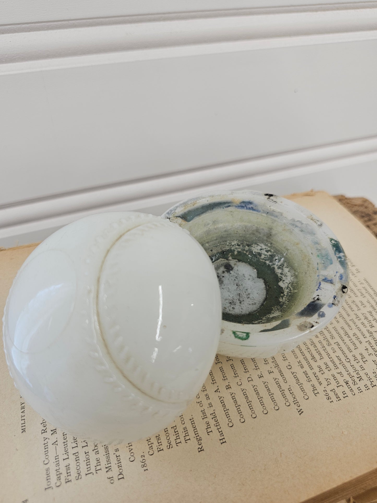 Anchor Hocking Milk Glass Baseball, Chipped on Edge