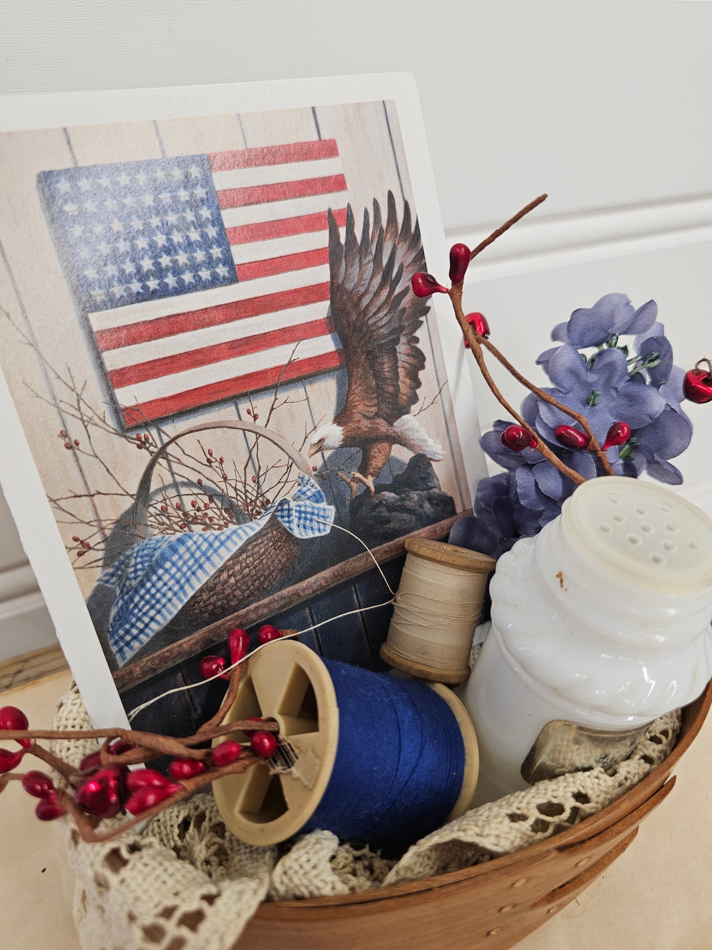 Americana Vignette in Wooden Basket