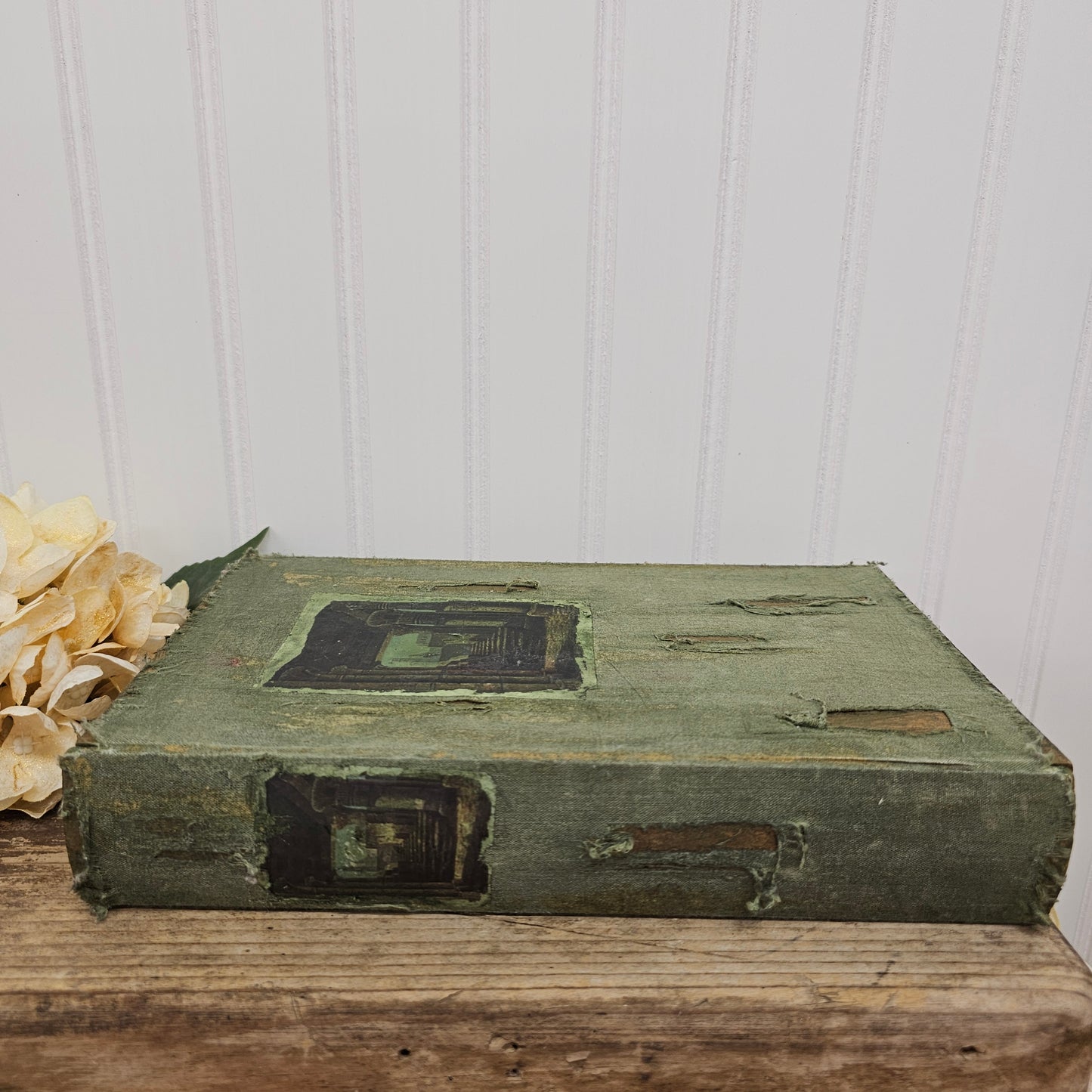 Green faux book shadow box