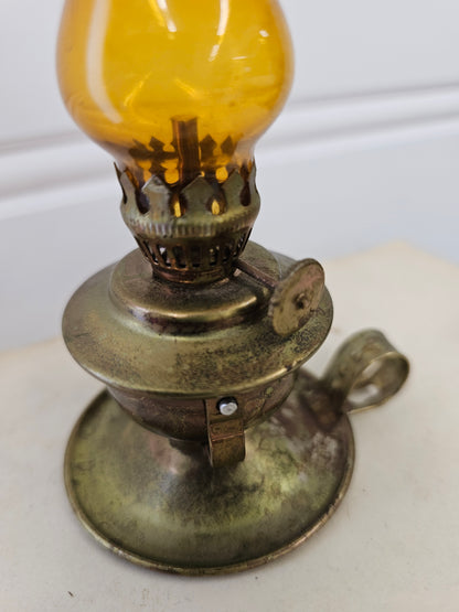 Vintage Amber Glass Mini Oil Lamp